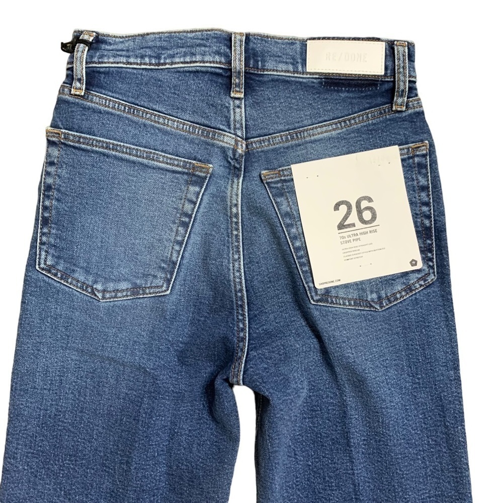 RE/DONE 70S ULTRA HIGH RISE STOVE PIPE
DENIM RAW HEMS WASH BROKEN IN DARK - Picture 7 of 16